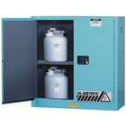 Justrite ChemCor Lined Acid/Corrosive Storage Cabinets, 2 Doors, Self-Closing, 43" x 18" x 44"-100% seamless liner on all interior walls, ceiling, sump, inside doors and shelves protects exposed cabinet surfaces without gaps