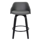 Armen Living Alec Contemporary 26" Counter Height Swivel Bar Stool - Black/Grey-Alec Contemporary Swivel Barstool in Black Brush Wood with Black Powder Coated Finish and Grey Faux Leather