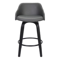 Armen Living Alec Contemporary 26" Counter Height Swivel Bar Stool - Black/Grey-Alec Contemporary Swivel Barstool in Black Brush Wood with Black Powder Coated Finish and Grey Faux Leather