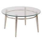 Avenue Six Brooklyn Round Coffee Table-Glass top, nickel brush legs