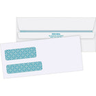Quality Park #10 Double Window Security Tinted Envelopes - 4-1/8" x 9-1/2" - 500/Box-Window dimensions: The 1" x 3-1/2" top window is positioned 1/2" from the left and 2-1/2" from the bottom. The 1-1/8" x 4" bottom window is positioned 1/2" from the left and 3/4" from the bottom