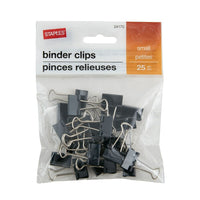 Staples Binder Clips - Small - 3/4" - Black - 25 Pack-Strong metal clips keep papers securely fastened