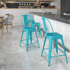 Flash Furniture 24" High Crystal Teal-Blue Metal Indoor-Outdoor Counter Height Stool with Back-Cross Brace under seat provides extra stability
