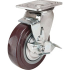 Kleton Caster, Swivel With Brake, 6" (152.4 Mm), Polyurethane, 850 Lbs. (385 Kg.) - 3 Pack-Bolt Hole Size 3/8" (9.52 mm)