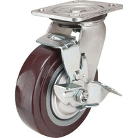 Kleton Caster, Swivel With Brake, 6" (152.4 Mm), Polyurethane, 850 Lbs. (385 Kg.) - 3 Pack-Bolt Hole Size 3/8" (9.52 mm)