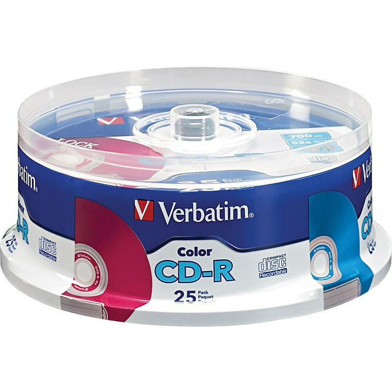 Verbatim CD-R 52x 700MB/80min, Colors, 25-Pack Spindle | staples.ca