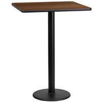 Flash Furniture 24'' Square Laminate Table Top, Walnut with 18'' Round Bar-Height Table Base (XUWA2424TR18B)-Bar Height Hospitality Table