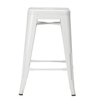 Nicer Furniture Tolix Style Backless Metal Industrial Stack Counter Stool - White - 2 Pack-Drain Hole in Seat. Non-Marring Glides. Lightweight Design