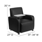 Flash Furniture Black Leather Guest Chair with Tablet Arm, Front Wheel Casters & Cup Holder-Taut Seat and Back