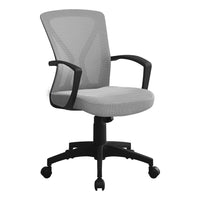 Monarch Specialties 7340 Office Chair - Grey/Black Base-Mid-back office chair with fixed armrests in black, with breathable, polyester mesh fabric in grey