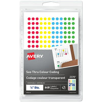Avery See Thru Removable Colour-Coding Labels, 1/4" Round, Assorted, 648 Pack (2370)-Removable