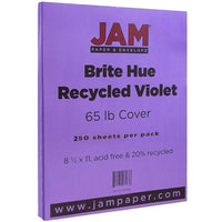 JAM Paper Bright Colour Cardstock, 8.5 x 11, 65lb Violet Purple Recycled, 250/ream (102426B)-Violet