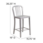 Flash Furniture 24" High Silver Metal Indoor-Outdoor Counter Height Stool with Vertical Slat Back-Designed for Indoor and Outdoor Use
