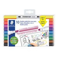 Staedtler Double Ended Dry Erase Pens - 10 Pack-Dry wipe from most smooth surfaces