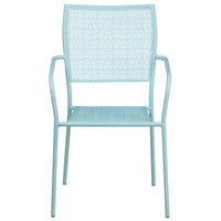 Flash Furniture Sky Blue Indoor-Outdoor Steel Patio Arm Chair with Square Back-Stackable Patio Chair