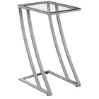 Monarch Specialties 3090 Accent Table - Silver Metal With Tempered Glass-Sturdy metal frame with a unique z-shaped base