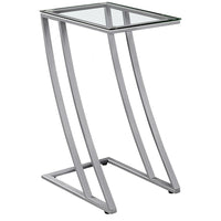 Monarch Specialties 3090 Accent Table - Silver Metal With Tempered Glass-Sturdy metal frame with a unique z-shaped base