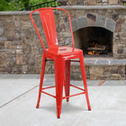 Flash Furniture Commercial Grade 24" High Red Metal Indoor-Outdoor Counter Height Stool with Back-Lightweight Design