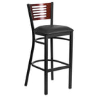 Flash Furniture HERCULES Series Black Slat Back Metal Restaurant Barstool - Mahogany Wood Back, Black Vinyl Seat-500 lb. Weight Capacity