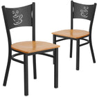 Flash Furniture HERCULES Series Black Coffee Back Metal Restaurant Chair - Natural Wood Seat - 2 Pack-Coffee Back Design