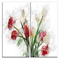 Designart Red and White Roses Canvas Art Print, 40"W x 40"H, 2 Panels, (PT3435-40-40)-Print