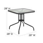 Flash Furniture 28" Square Glass Metal Table with Grey Rattan Edging & 4 Grey Rattan Stack Chairs-Square Table
