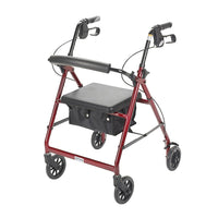 Drive Medical Rollator Walker with Back Support and Padded Seat, Red-Red, Aluminum