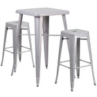 Flash Furniture Metal Indoor/Outdoor Bar Table Set with 2 Backless Barstools, Silver (CH31330B230SQSV)-Silver/Metal, Plastic, Rubber