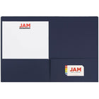 JAM Paper Premium Paper Cardstock Two Pocket Presentation Folders, Navy Blue, 6 Pack-Card Holder and Interior Pockets