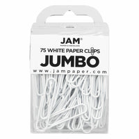 JAM Paper Colored Jumbo 2" Paper Clips - White - 2 Packs of 75-Color: White