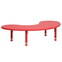 Flash Furniture 35"W x 65"L Half-Moon Plastic Height Adjustable Activity Table - Red-Half-Moon Shaped Activity Table