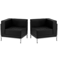 Flash Furniture HERCULES Imagination Series Black LeatherSoft 2 Piece Corner Chair Set-Contemporary Reception Set
