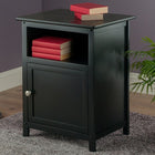 Winsome End/Night Table, Black-Crafted of solid/composite wood with brushed metal door pull; wood nail head accents