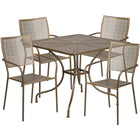 35.5'' Square Gold Indoor-Outdoor Steel Patio Table Set with 4 Square Back Chairs [CO-35SQ-02CHR4-GD-GG]-Gold Powder Coat Finish