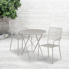 30'' Round Light Grey Indoor-Outdoor Steel Folding Patio Table Set with 2 Square Back Chairs [CO-30RDF-02CHR2-SIL-GG]-Set Includes Folding Table and 2 Chairs