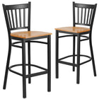 Flash Furniture HERCULES Series Black Vertical Back Metal Restaurant Barstool - Natural Wood Seat - 2 Pack-Vertical Back Design
