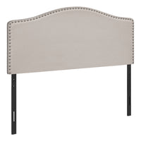 Monarch Specialties 6014F Full Size Headboard - Beige Linen-Upholstered arched top headboard in a beige linen-look fabric with chrome-finish nailhead trim