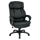 Work Smart Oversized Executive Faux Leather Chair with Padded Loop Arms, Black-Faux Leather Seat and Back with Built-in Lumber Support