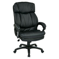 Work Smart Oversized Executive Faux Leather Chair with Padded Loop Arms, Black-Faux Leather Seat and Back with Built-in Lumber Support