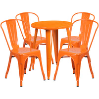 24'' Round Orange Metal Indoor-Outdoor Table Set with 4 Cafe Chairs [CH-51080TH-4-18CAFE-OR-GG]-Metal Cafe Table