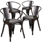 Flash Furniture Commercial Grade Black-Antique Gold Metal Indoor-Outdoor Chair with Arms-Stack Quantity: 8