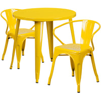 30'' Round Yellow Metal Indoor-Outdoor Table Set with 2 Arm Chairs (CH-51090TH-2-18ARM-YL-GG)-Indoor Outdoor Sets