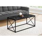 Monarch Specialties 3783 Coffee Table - 40"L/Black Marble/Black Metal-Add its bright black metal X shaped frame and you have a super-stylish center table that can handle your coffee, tea, books, laptop/tablet or any other decor items