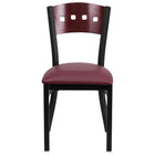 Flash Furniture HERCULES Series Black 4 Square Back Metal Restaurant Chair - Mahogany Wood Back & Burgundy Vinyl Seat-Metal Chair