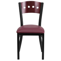 Flash Furniture HERCULES Series Black 4 Square Back Metal Restaurant Chair - Mahogany Wood Back & Burgundy Vinyl Seat-Metal Chair