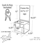 Azar Displays Large Clear Suggestion Box with Pocket, Lock and Keys, 6.25" x 9" x 6.25" (206388)-Attached 11" high sign frame for an overall height of 17-1/2"