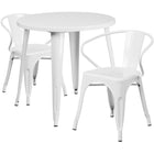 30'' Round White Metal Indoor-Outdoor Table Set with 2 Arm Chairs (CH-51090TH-2-18ARM-WH-GG)-Indoor Outdoor Sets