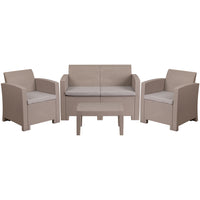 Flash Furniture 4 Piece Outdoor Rattan Set with 2 Seat Love Seats, Light Grey (DADSF112TCRC)-Contemporary Outdoor Seating Set