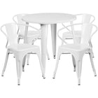 30'' Round White Metal Indoor-Outdoor Table Set with 4 Arm Chairs (CH-51090TH-4-18ARM-WH-GG)-Indoor Outdoor Sets