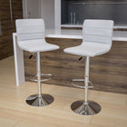 Flash Furniture Contemporary Vinyl Adjustable Height Barstool with Horizontal Stitch Back & Chrome Base - White - 2 Pack-Seat Adjusts from Counter to Bar Height
